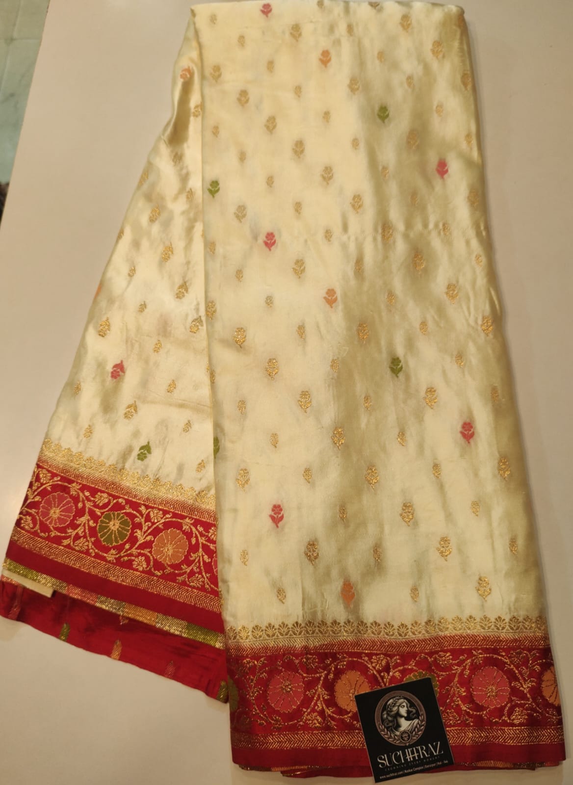 IVORY RED mashru benarasi silk saree mashru benarasi silk saree